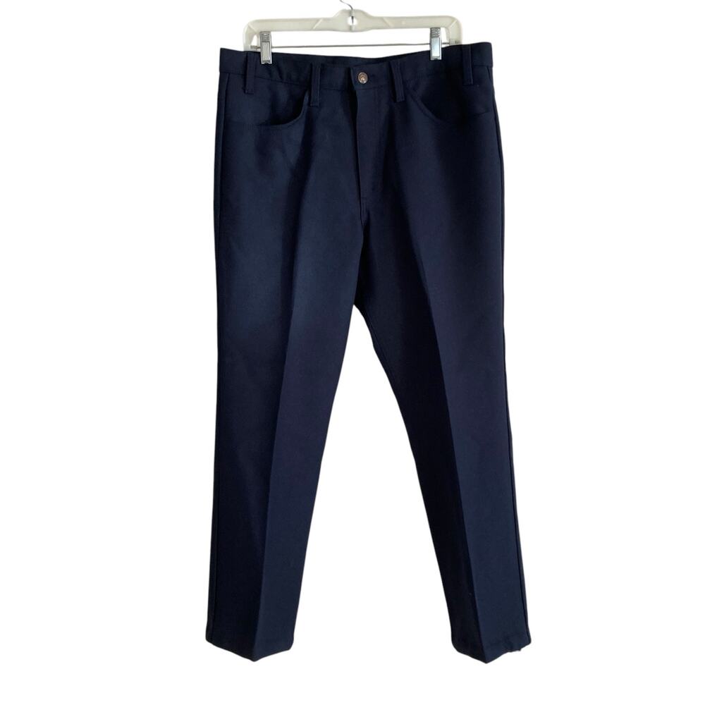 Vintage Levis Black Tab Blue Dacron Polyester Pants Men Sz 34x26 Western Pleated